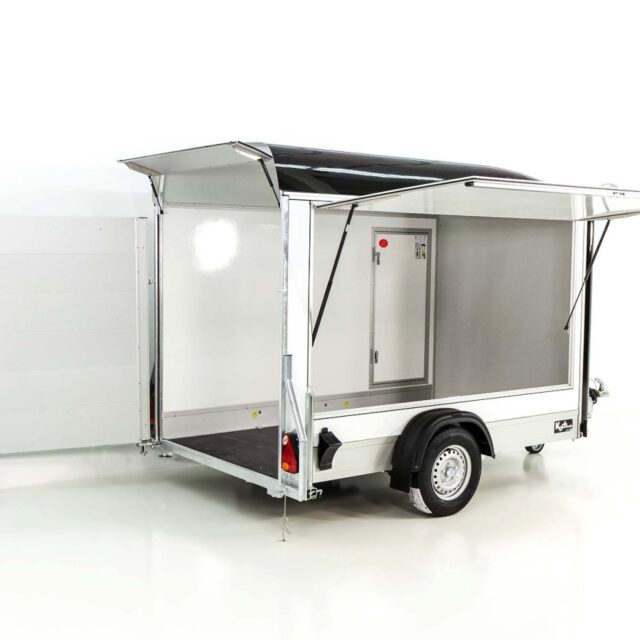 Debon Kofferanhänger C300 Sandwich 148x295cm H:190cm 1,3t, Alu, Polybug, Tür, Klappe, schwarz