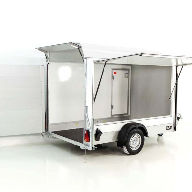 Debon Kofferanhänger C300 Sandwich 148x295cm H:190cm 1,3t, Alu, Polybug, Tür, Klappe, weiß