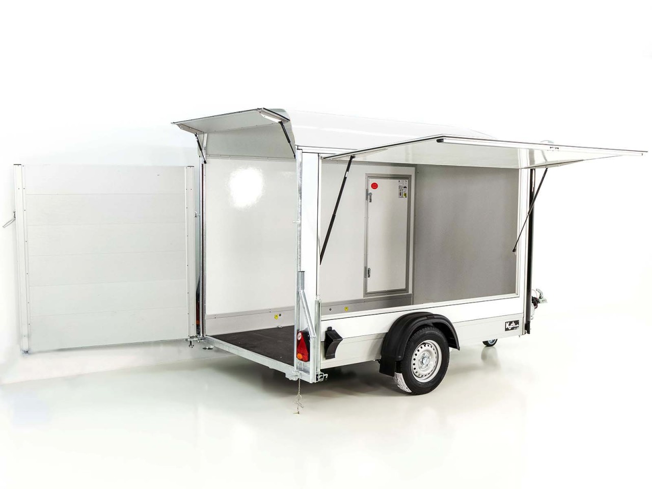Debon Kofferanhänger C300 Sandwich 148x295cm H:190cm 1,3t, Alu, Polybug, Tür, Klappe, weiß