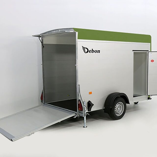 Debon Kofferanhänger C300 148x295cm H:190cm 1,3t Alu, Polybug, Tür, olivgrün