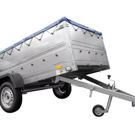 Großer Anhänger 750 kg Garden Trailer 264 KIPP mit Bordwandaufsatz [zusätzliche 40 cm], Stützrad und blauer Flachplane